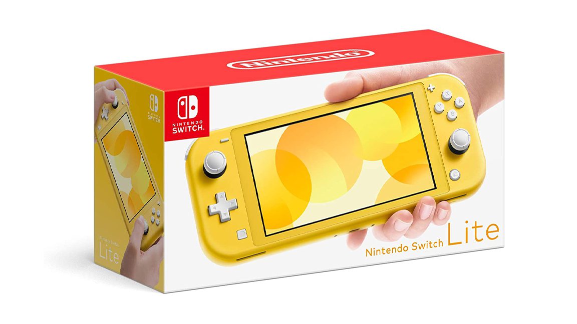 Imagen de una caja amarilla para Nintendo Switch Lite