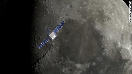 CAPSTONE se ve sobre el polo norte de la luna en esta ilustración.